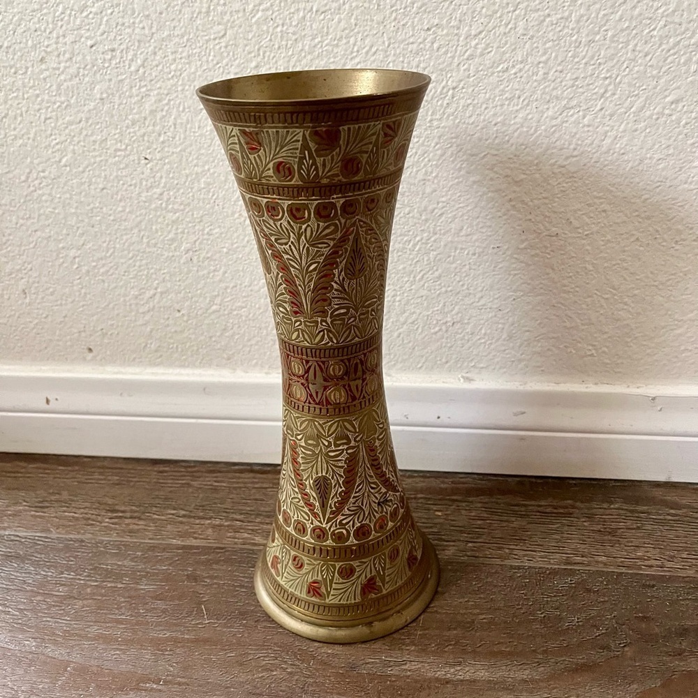 Vintage brass Taper vase h 10.5 inch